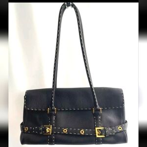 AUTHENTIC FONTANELLI Black Pebbled Leather Satchel — Italian Luxury with an Edge